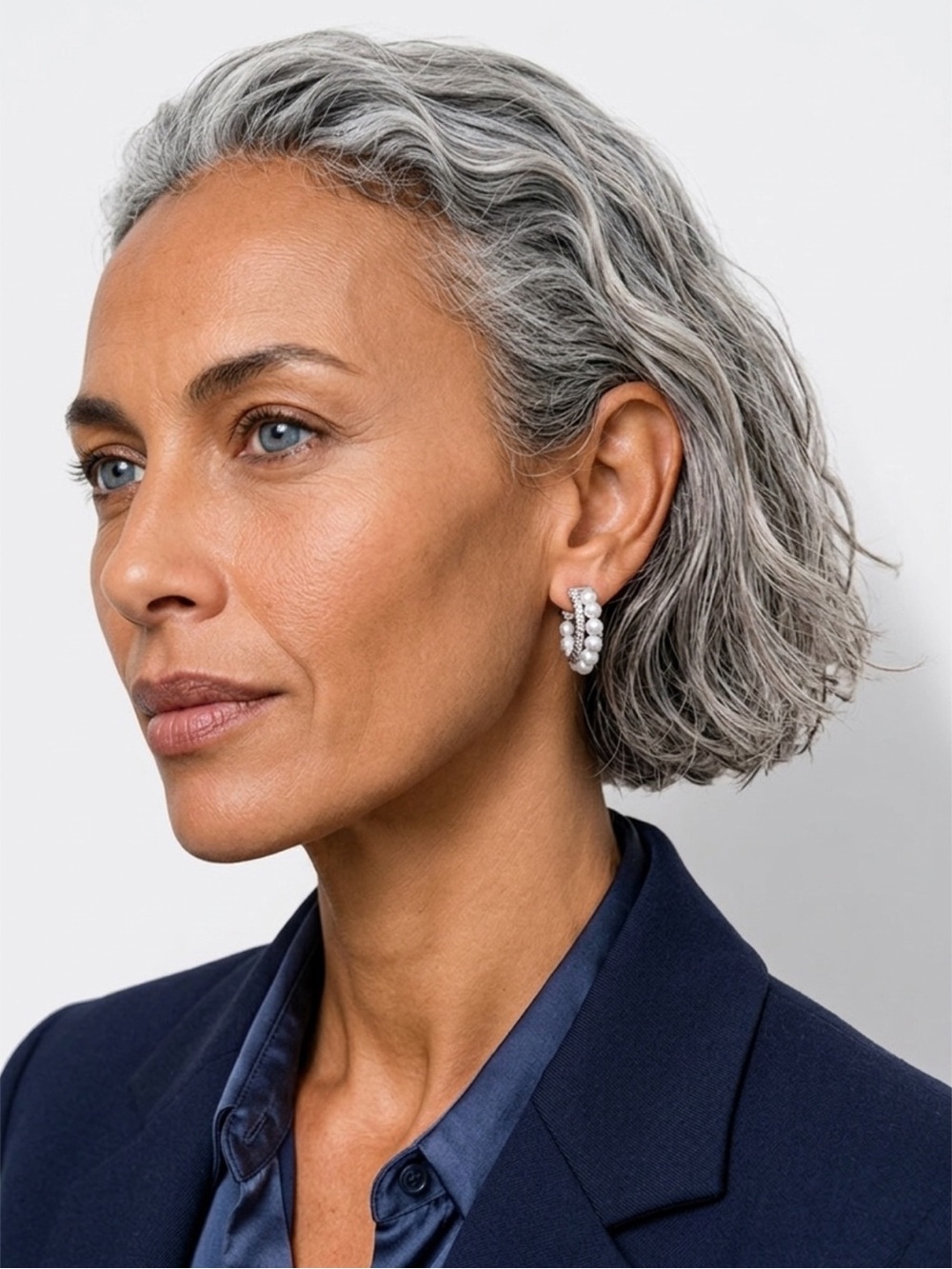 Silver Tone Faux Pearl Hoop Earrings
